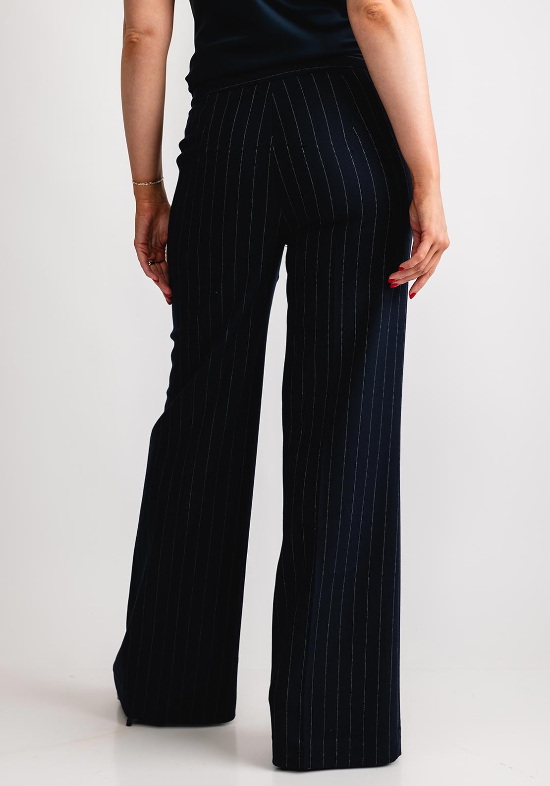 Kate & Pippa Palermo Wide Leg Trousers, Navy Pinstripe