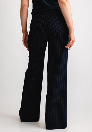 Kate & Pippa Palermo Wide Leg Trousers, Navy Pinstripe
