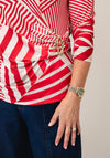 Kate & Pippa Rocco Striped V Neck Jersey Top, Red
