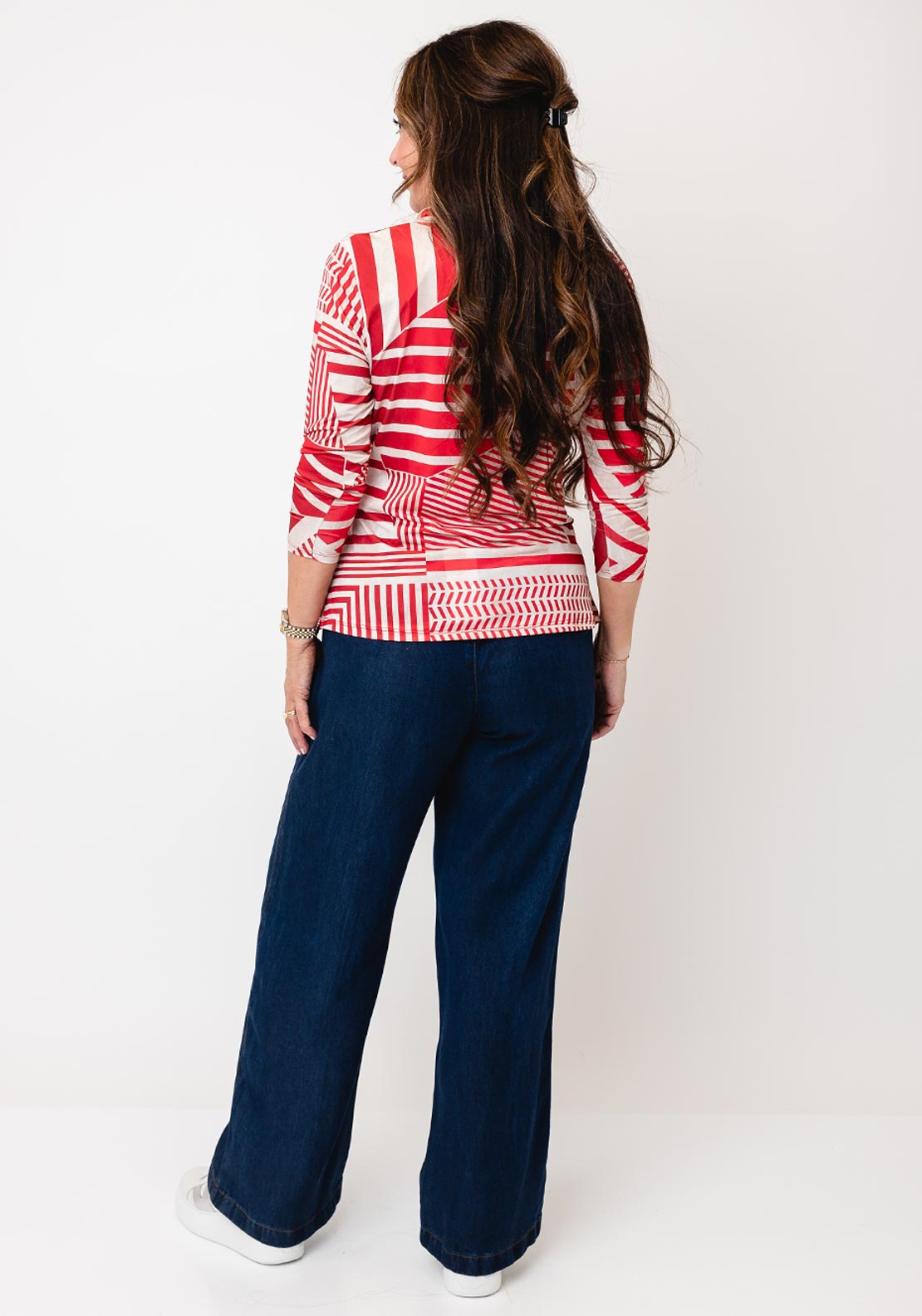 Kate & Pippa Rocco Striped V Neck Jersey Top, Red