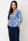 Kate & Pippa Rocco Striped V Neck Jersey Top, Royal Blue