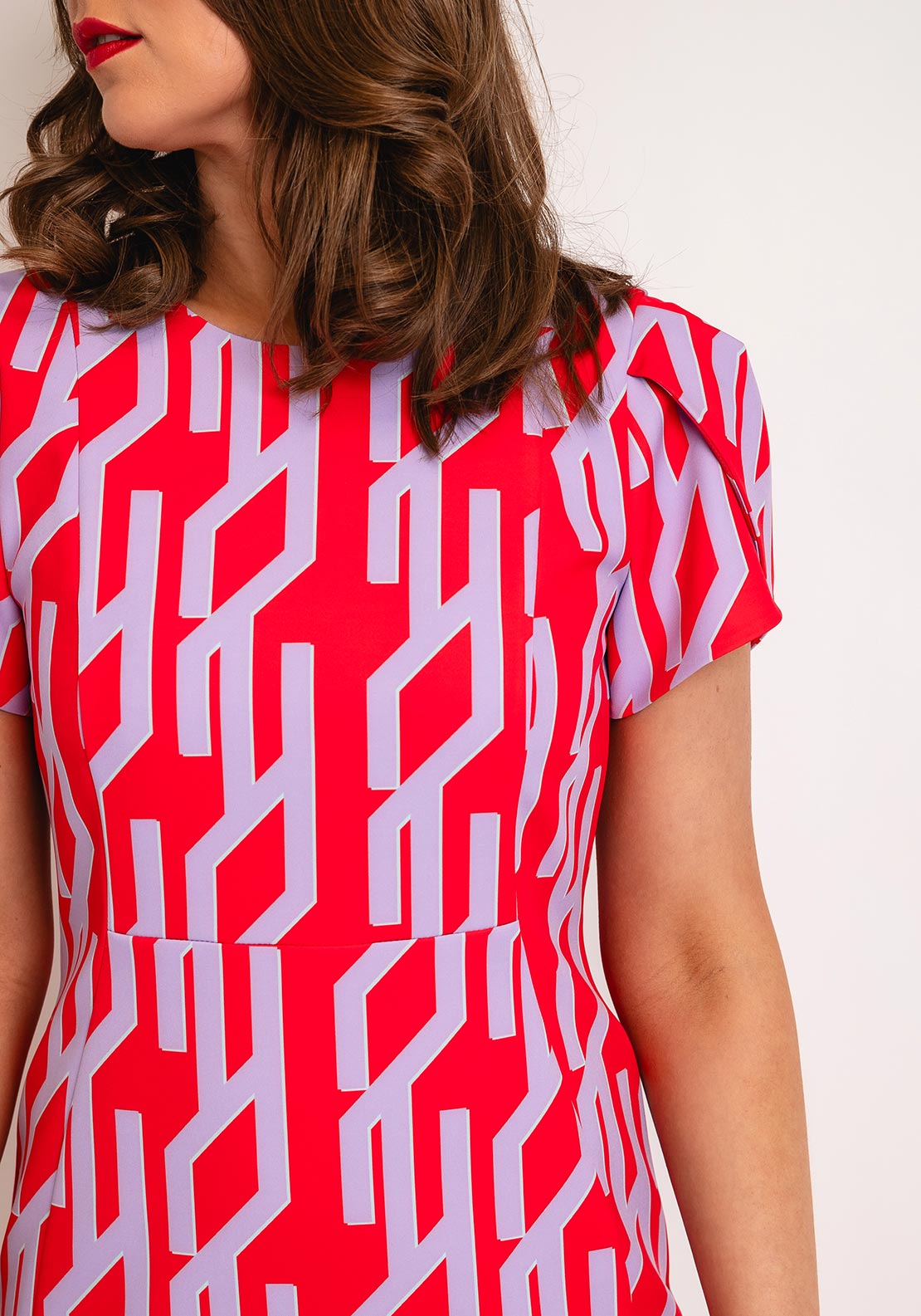 Kate Cooper Round Neck Print Knee Length Dress, Chili