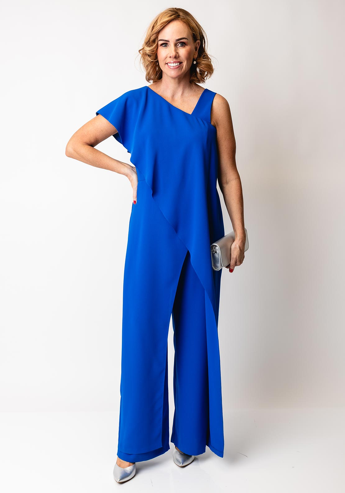 Kate Cooper Draped Wide Leg Jumpsuit, Blue