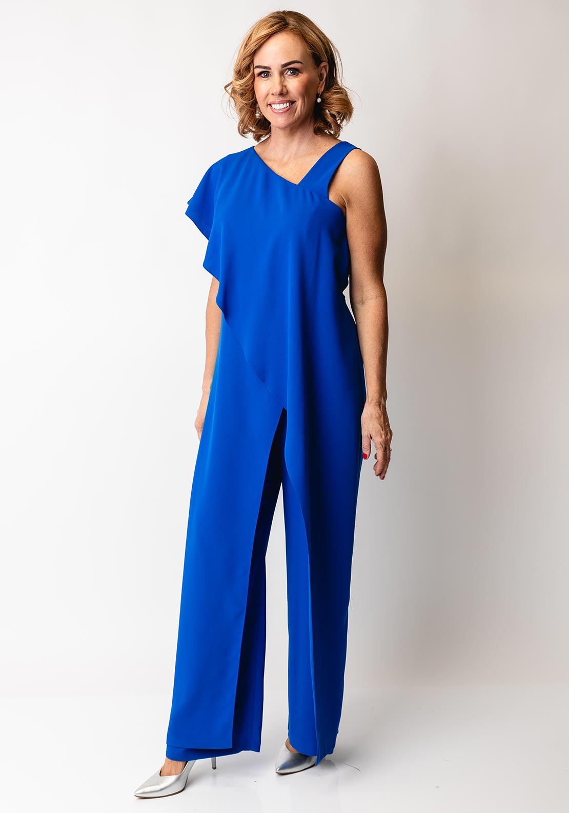 Kate Cooper Draped Wide Leg Jumpsuit, Blue