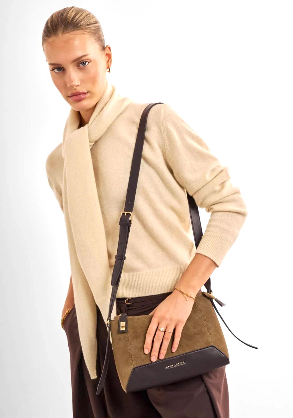 Katie Loxton Charlbury Suedette Medium Crossbody Bag, Beige