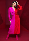 Kate Cooper Two Tone Twist Waist Detail Maxi Dress, Red & Pink