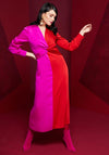 Kate Cooper Two Tone Twist Waist Detail Maxi Dress, Red & Pink
