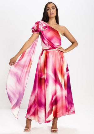 Kevan Jon Ava One Shoulder Drape Panel Dress, Pink