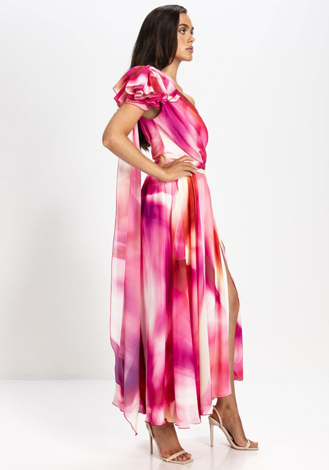 Kevan Jon Ava One Shoulder Drape Panel Dress, Pink