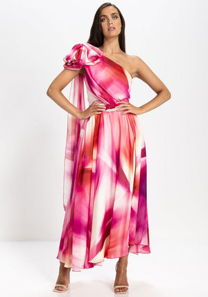 Kevan Jon Ava One Shoulder Drape Panel Dress, Pink