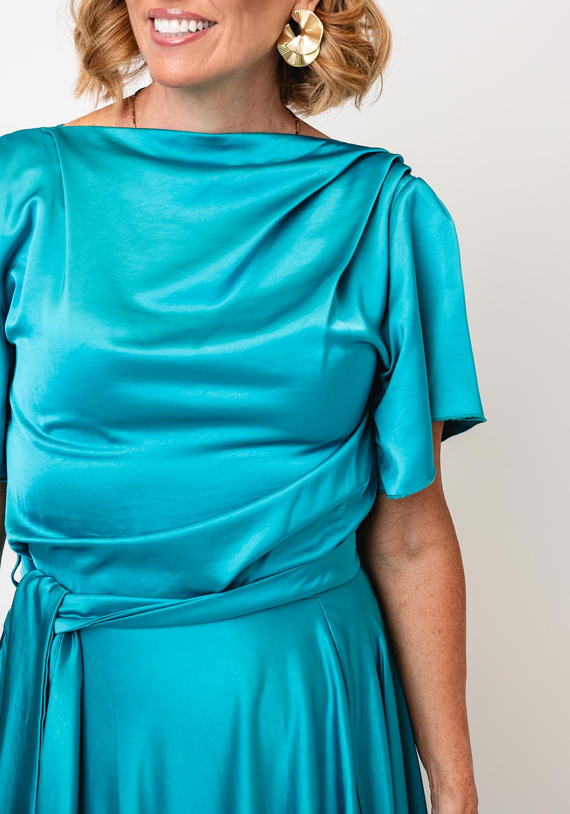 Kevan Jon Stained Glass Denver Drape Dress, Blue