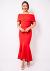 Kevan Jon Arabella Bardot Fishtail Dress, Tomato Red