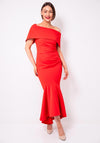 Kevan Jon Arabella Bardot Fishtail Dress, Tomato Red
