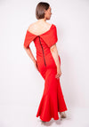 Kevan Jon Arabella Bardot Fishtail Dress, Tomato Red