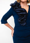 Kevan Jon Ruffle Shoulder Midi Mermaid Dress, Navy