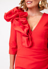 Kevan Jon Mermaid Ruffle Shoulder Midi Dress, Red