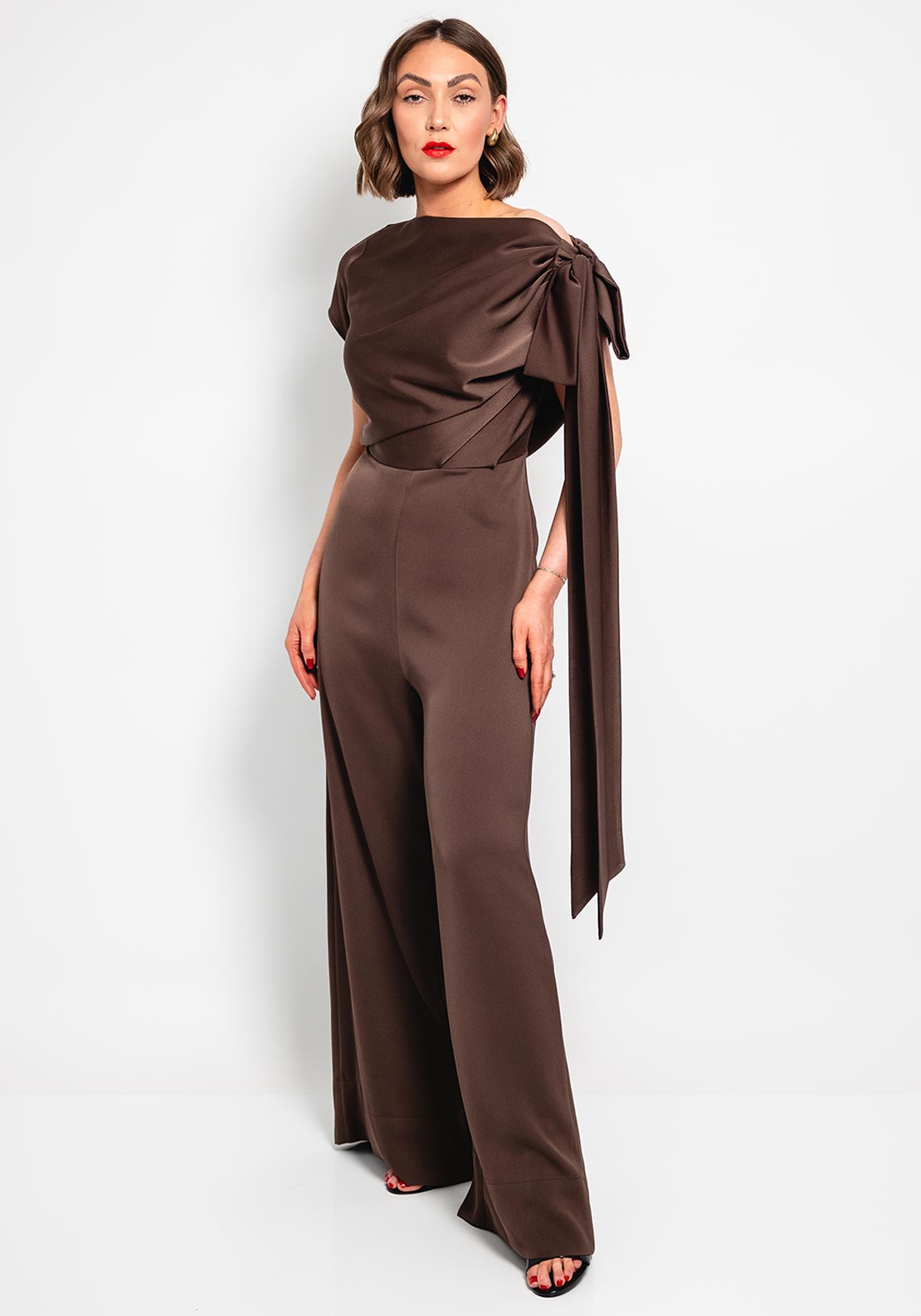 Kevan Jon Didi Satin Jumpsuit, Brown