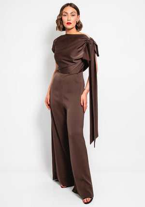 Kevan Jon Didi Satin Jumpsuit, Brown