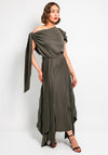 Kevan Jon Emilia Asymmetric Pleated Dress, Khaki Green