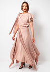 Kevan Jon Emilia Asymmetric Pleated Dress, Latte