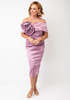 Kevan Jon Emma Corsage Satin Dress and Overskirt, Pink