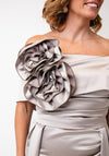 Kevan Jon Emma Corsage Satin Dress and Overskirt, Champagne