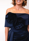 Kevan Jon Emma Corsage Satin Dress, Navy