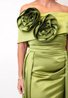 Kevan Jon Emma Corsage Satin Dress, Olive Green