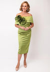 Kevan Jon Emma Corsage Satin Dress, Olive Green