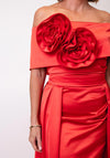 Kevan Jon Emma Corsage Satin Dress, Tangerine