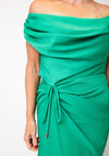 Kevan Jon Eugenia Satin Long Asymmetric Dress, Green