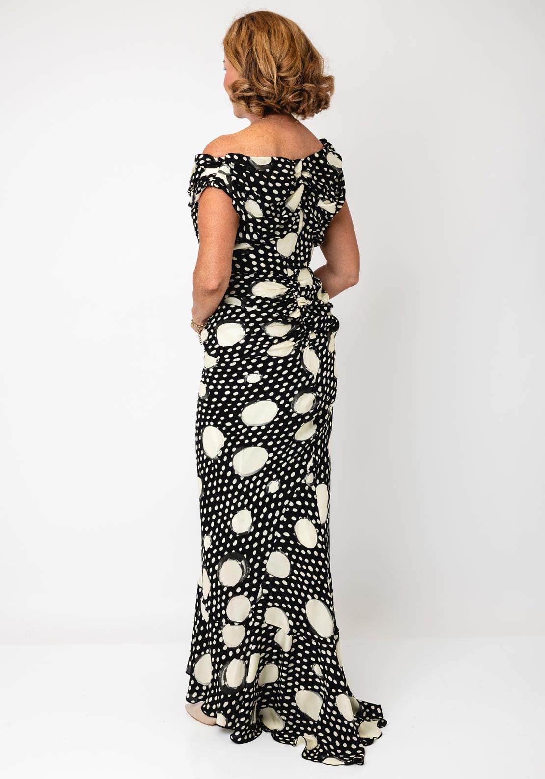 Kevan Jon Eugenia Polka Dot Long Dress, Black