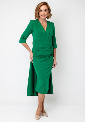 Kevan Jon Lorenza Belted Detail Flared Dress, Kelly Green