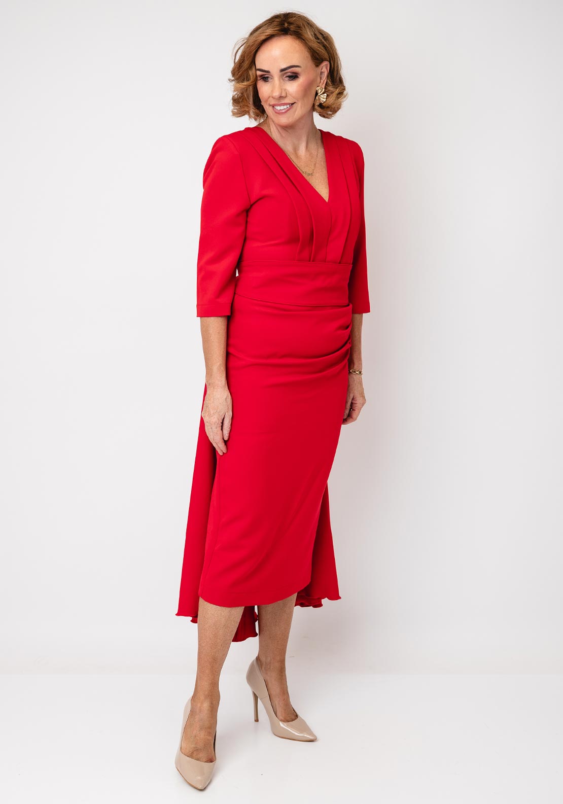 Kevan Jon Lorenza Belted Detail Flared Dress, Red