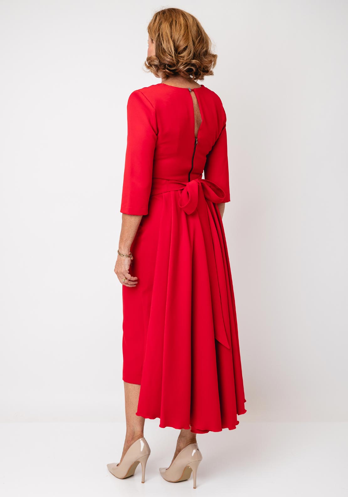 Kevan Jon Lorenza Belted Detail Flared Dress, Red