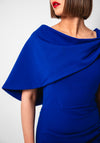 Kevan Jon Nancy Pencil Dress with Cape, Cobalt Blue