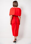 Kevan Jon Nancy Pencil Dress with Cape, Tomato Red