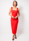 Kevan Jon Nancy Pencil Dress with Cape, Tomato Red