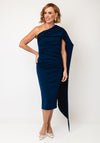 Kevan Jon Sleeveless with Cape Midi Dress, Navy