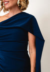 Kevan Jon Sleeveless with Cape Midi Dress, Navy