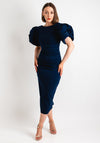 Kevan Jon Sophie Puffed Sleeve Midi Occasion Dress, Navy