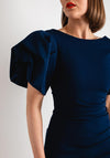 Kevan Jon Sophie Puffed Sleeve Midi Occasion Dress, Navy