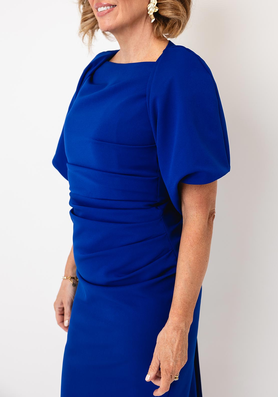 Kevan Jon Sydney Pencil With Cape Dress, Cobalt Blue