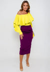 Kevan Jon Oleanna Frill Neckline Midi One-Shoulder Dress, Lime & Purple
