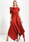 Kevan Jon Emilia Asymmetric Pleated Dress, Rust