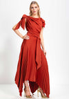 Kevan Jon Emilia Asymmetric Pleated Dress, Rust