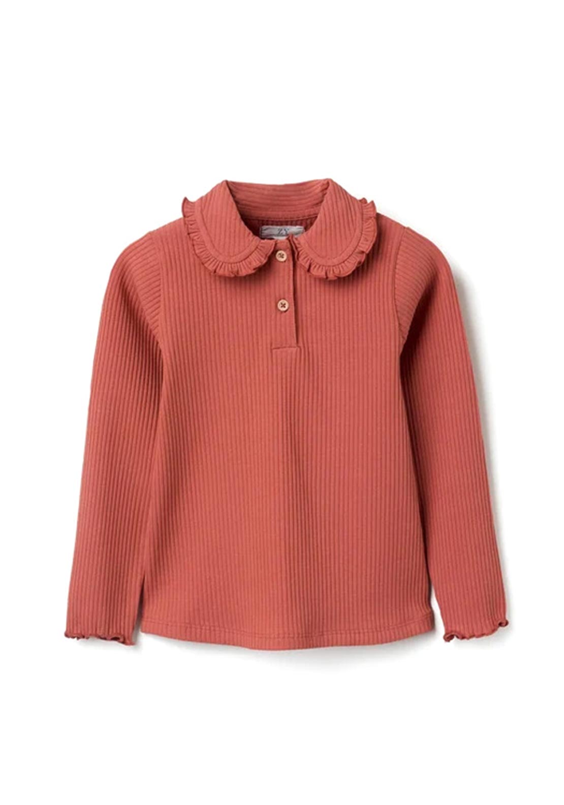 Zippy Girl Long Sleeve Ribbed Polo, Orange
