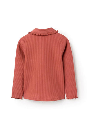 Zippy Girl Long Sleeve Ribbed Polo, Orange
