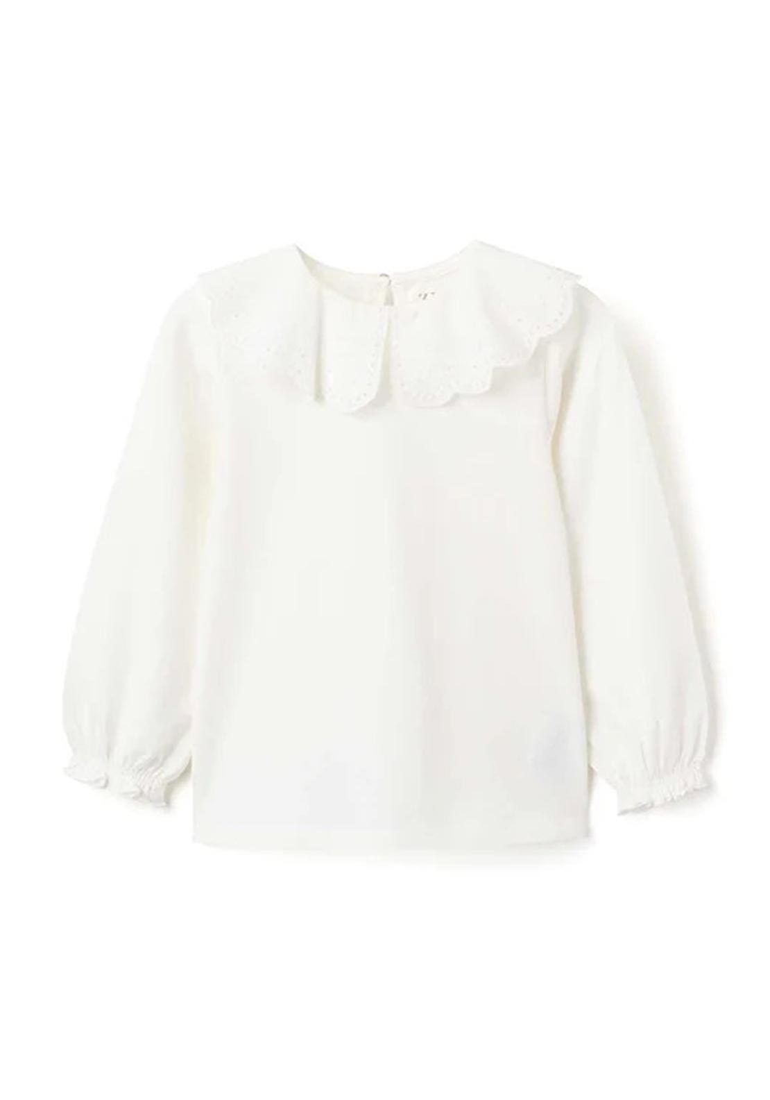 Zippy Girl Long Sleeve Frill Collar Top, White