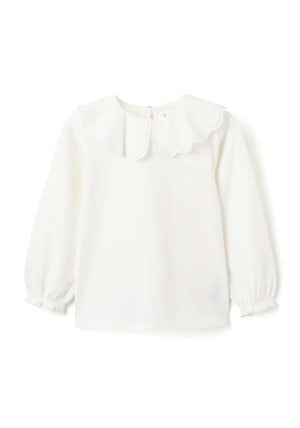 Zippy Girl Long Sleeve Frill Collar Top, White
